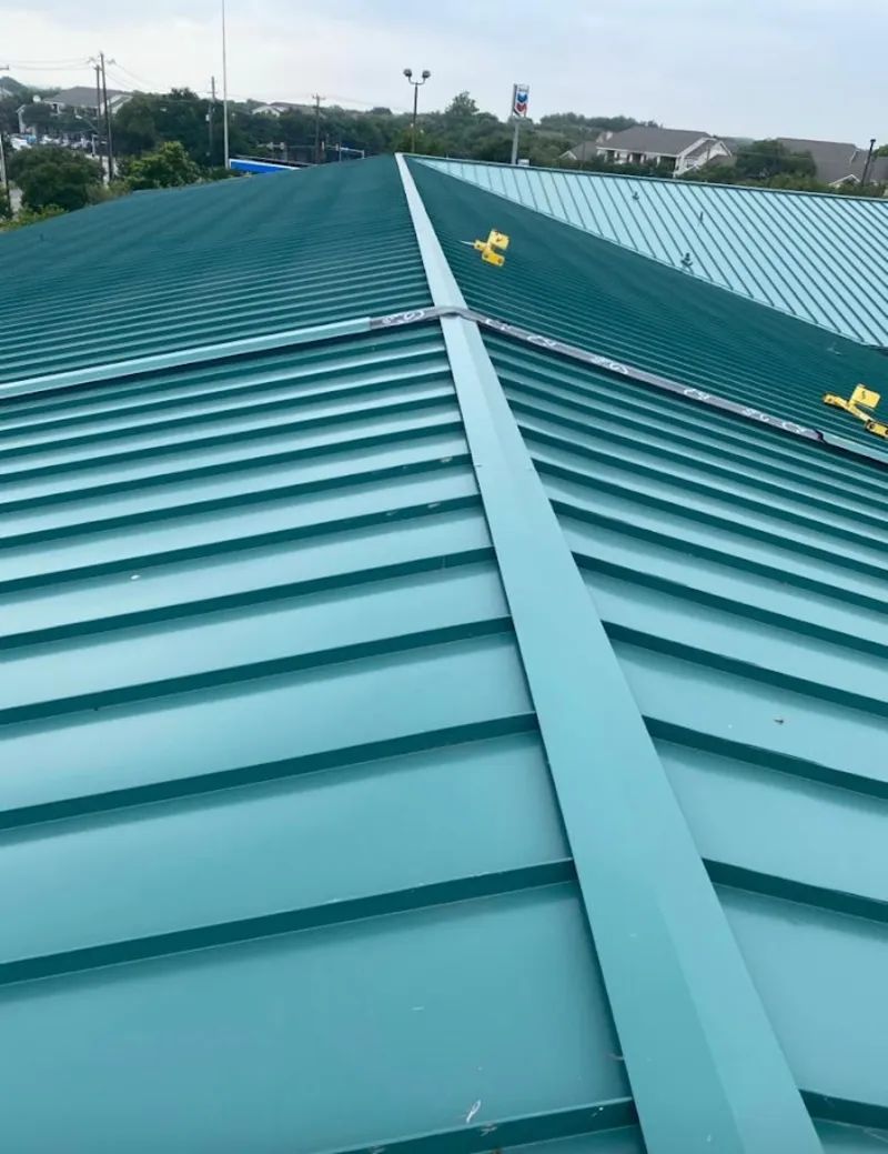 Green commercial metal roof ridge and valley for Metal Roof Repair in Hampden